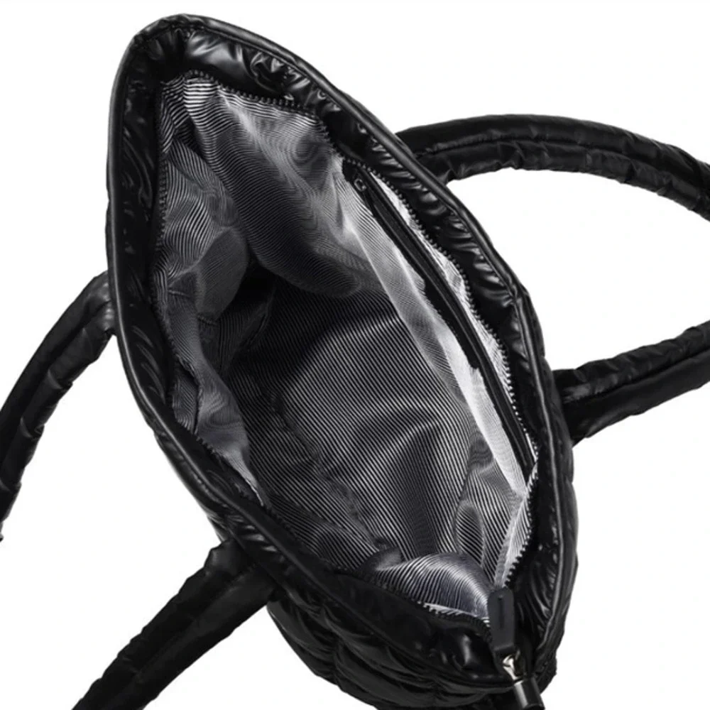 Black Nylon Puffer Quilt Tote Bag - Picture 3 of 6